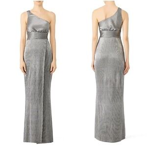 &LIKELY Chandler Gown 4 One Shoulder Black Silver Metallic FLAW RTR Formal Dress